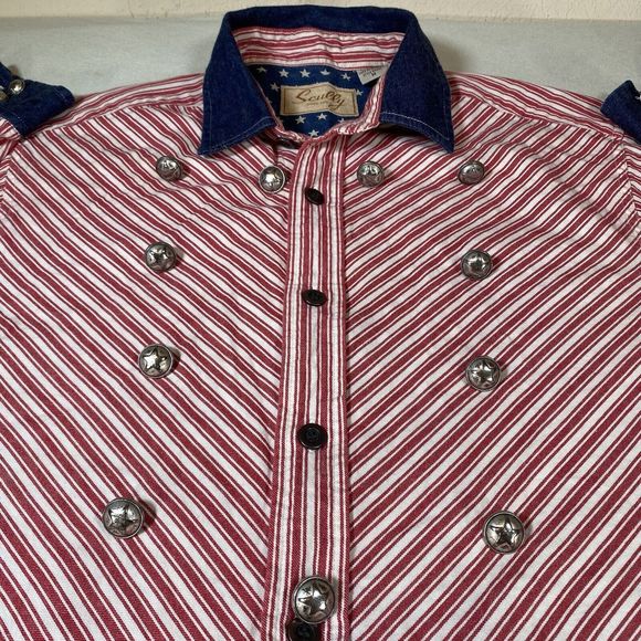 SCULLY Men’s Western Shirt Long Sleeve Sz Medium American Patriotic Cowboy - Picture 5 of 11